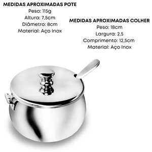 Açucareiro de Aço Inox Luxo Com Colher KeHome