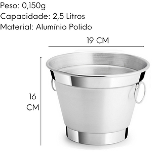 Balde de Gelo Pequeno Aluminio Polido 2,5L Lidermix