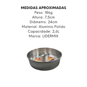 Forma de Bolo Pudim N24 Polido Lidermix