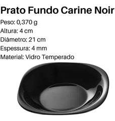 Prato Fundo Carine Noir Luminarc Preto Vidro Temperado Day Home