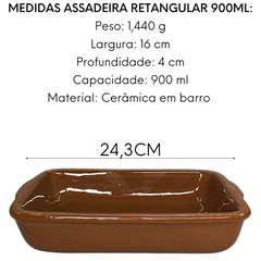 Assadeira Retangular Marrom N2 900ML LaFaenza