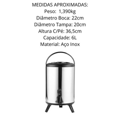 Botijão Térmico Aço Inox 6L - A Gourmet