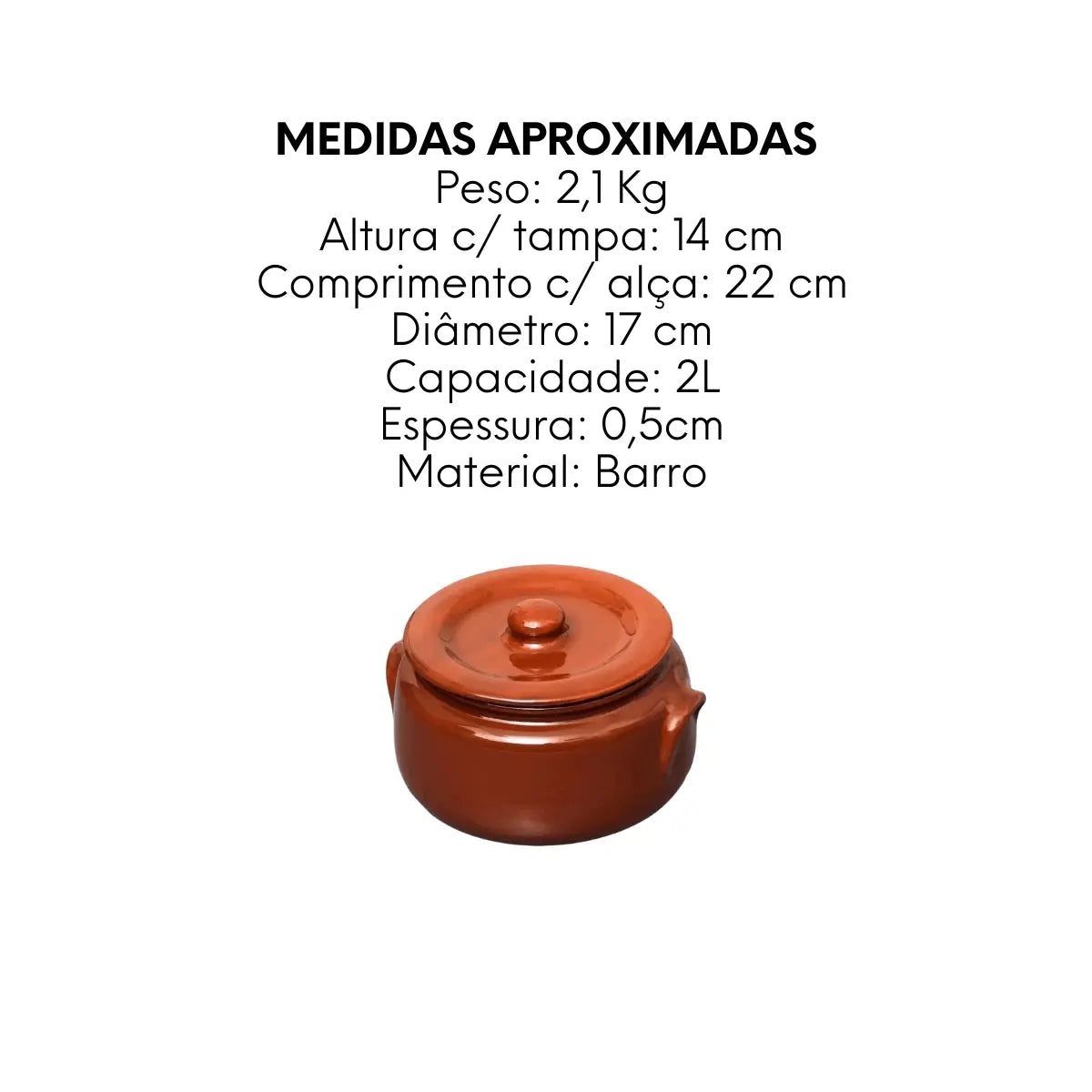 Caçarola de barro N°2 com tampa e asa 2,2L Motta