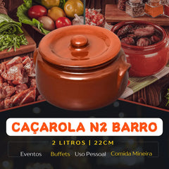 Caçarola de barro N°2 com tampa e asa 2,2L Motta