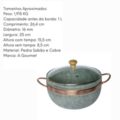 Panela Pedra Sabão Com Tampa de Vidro 1L Val Pedra Sabão