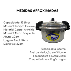 Panela de Pressão 12L Polida Fechamento Externo Nacional