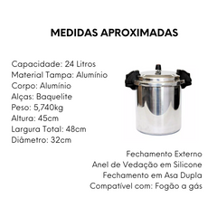 Panela de Pressão 24L Polida Com Fechamento Externo Nacional