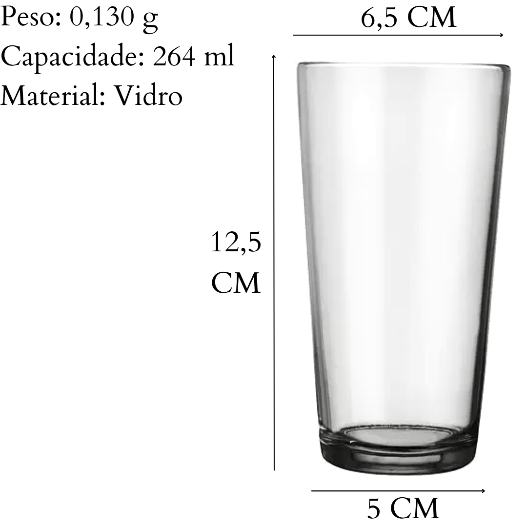 Copo Bar Long Drink 264ml de Vidro Nadir