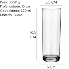 Copo Cylinder Tubo 320ml de Vidro Nadir