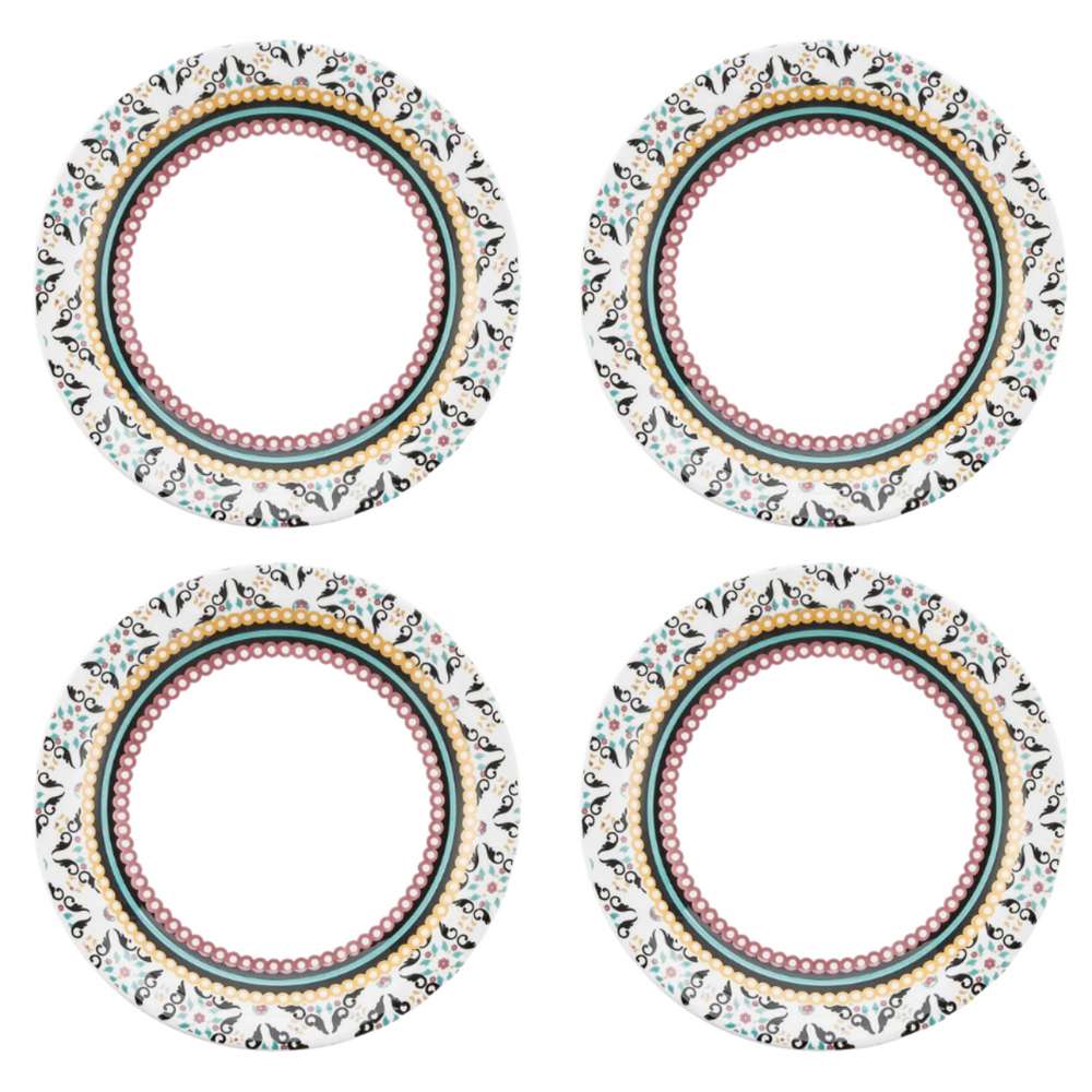 Kit 4 Prato raso floreal Luiza Cerâmica - A Gourmet