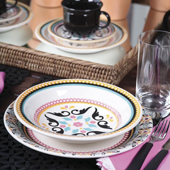 Kit 4 Prato raso floreal Luiza Cerâmica - A Gourmet
