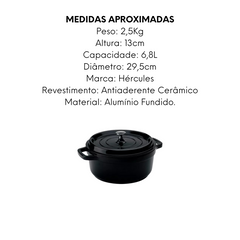Caçarola Redonda Preta de Ceramica 6,8L Hercules