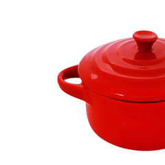 Mini Cocotte Redondo Vermelho de Porcelana Etilux