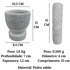 Pilão em Pedra Sabão M com Base Val Pedra Sabão