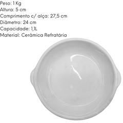 Prato Redondo Com Alça em Ceramica Branco 24cm LaFaenza