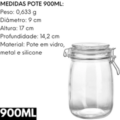 Pote Hermético 900ml de Vidro Etilux