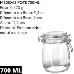 Pote Hermético 700ml de Vidro Etilux