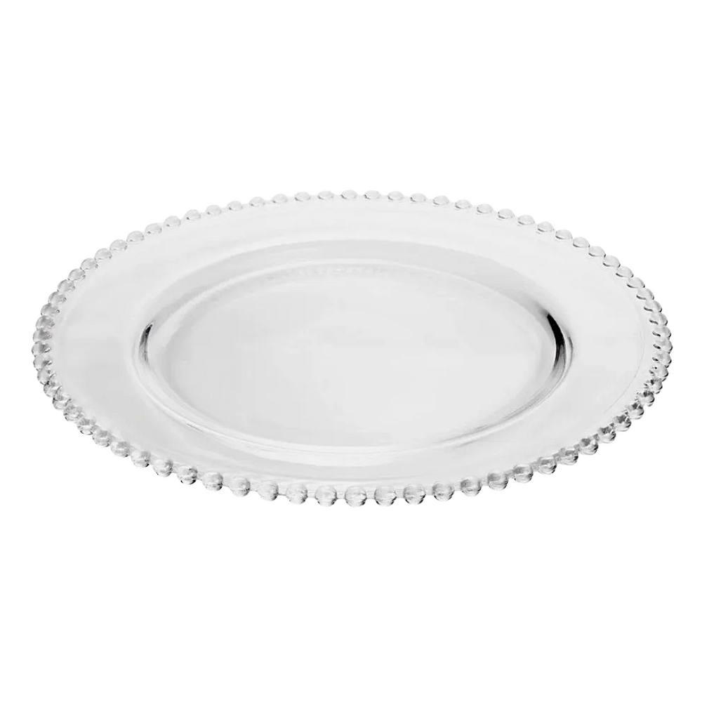 Prato Raso Pérola Em Vidro Transparente Decorado Etilux