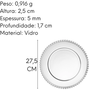Prato Raso Pérola Em Vidro Transparente Decorado Etilux
