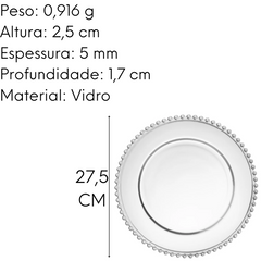 Prato Raso Pérola Em Vidro Transparente Decorado Etilux
