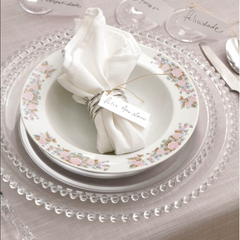 Prato Raso Pérola Em Vidro Transparente Decorado Etilux