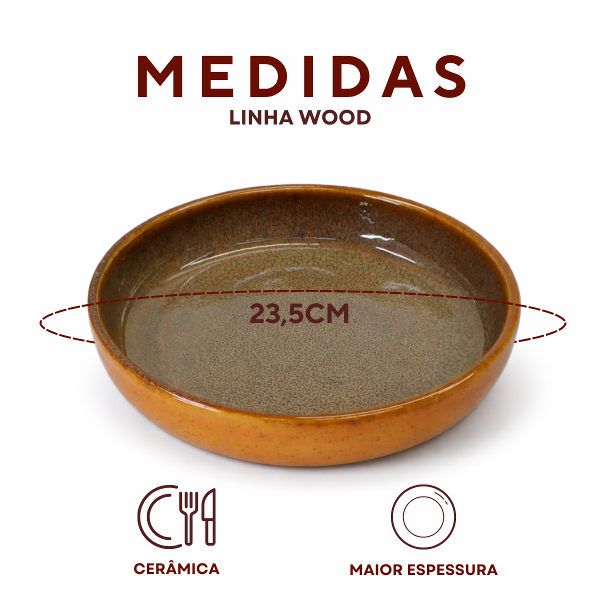 Prato Fundo Cerâmica Refrátaria Romanha Wood
