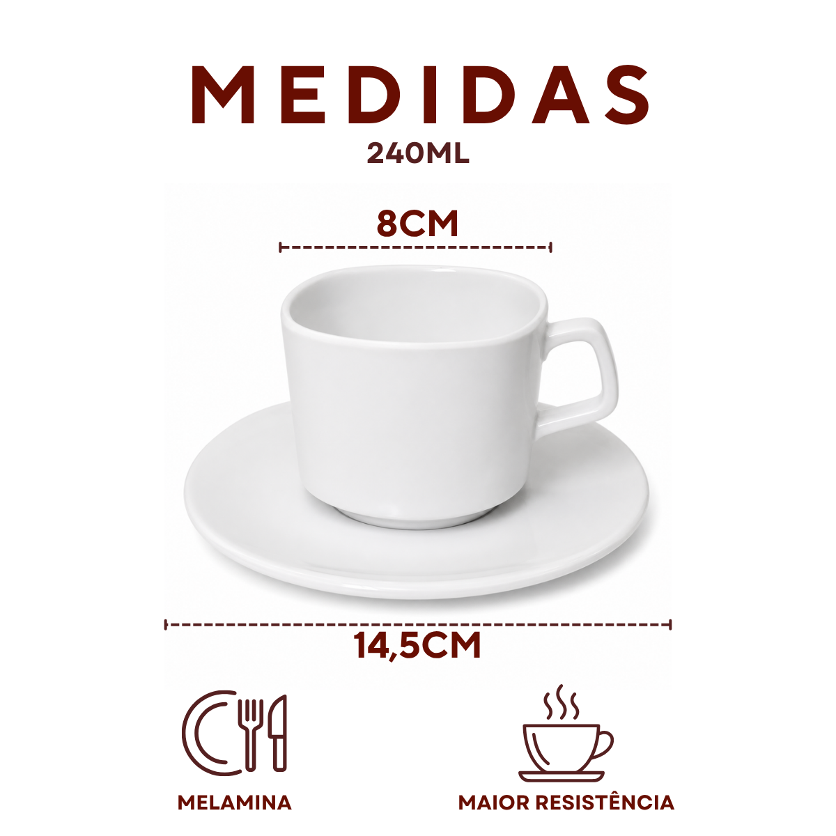 Xicara Chá Com Pires 240ml Melamina