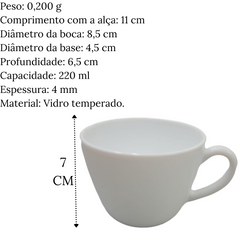 Xicara de Chá C/ Pires Parma 220ml Vidro Temperado Day Home