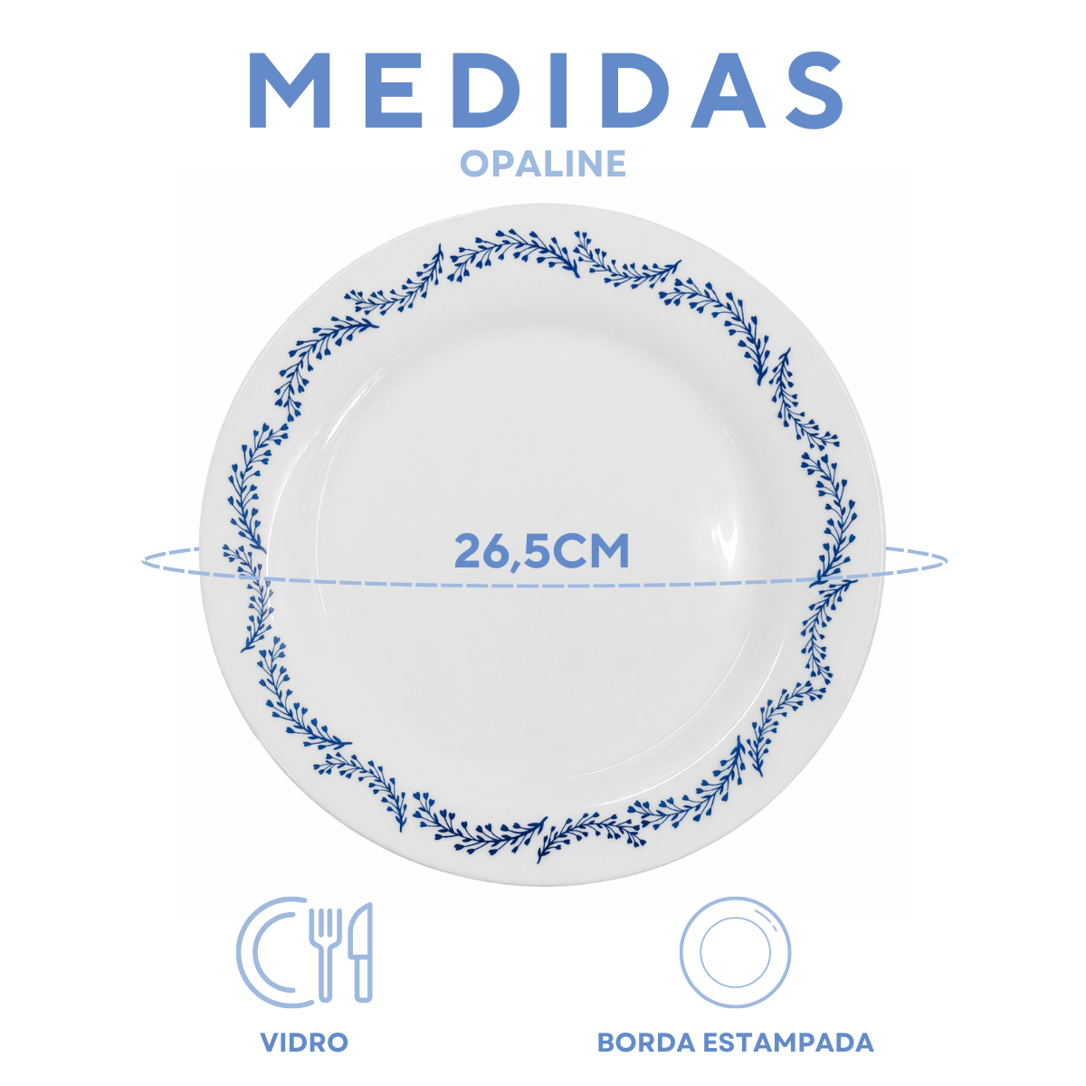 Prato Raso Menu Opaline Borda Azul