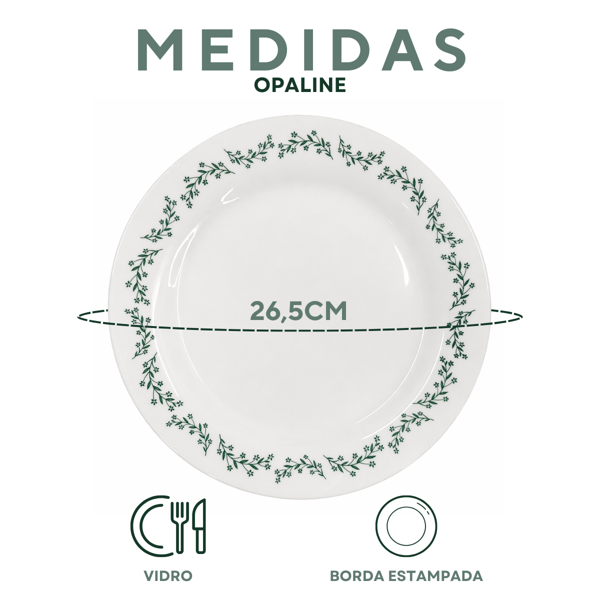 Prato Raso Menu Opaline Borda Verde