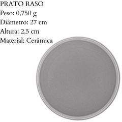 Prato raso 27cm Vadim Cinza Claro Wolff cerâmica elegante Rojemac