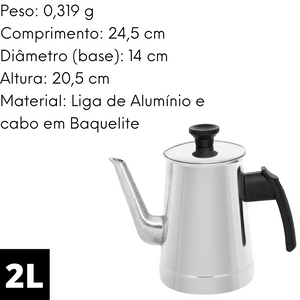Fervedor Bule C/ Tampa Bico Aluminio 2L Ramos