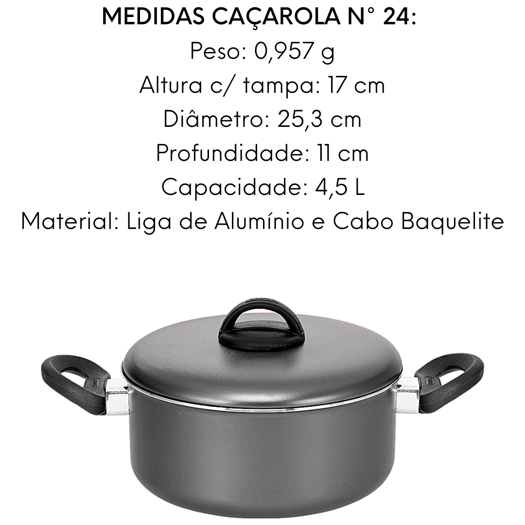Panela Caçarola N24 Alumínio C/ Cabo Baquelite 4,5l Grafite Ramos