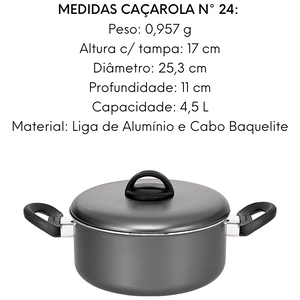 Panela Caçarola N24 Alumínio C/ Cabo Baquelite 4,5l Grafite Ramos