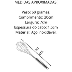 Batedor Fuet Aço Inox Cook 30cm Original