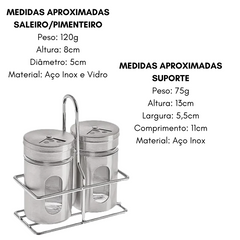 Saleiro Pimenteiro em Aço Inox Com Suporte Etilux