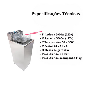 Fritadeira Elétrica E Gabinete Água E Óleo 26l 5000w 220v Aço inox - A Gourmet