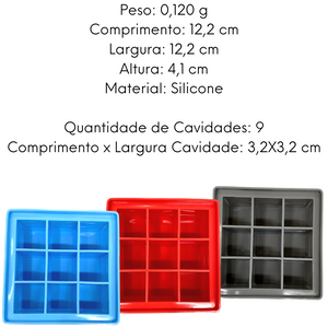 Forma de Gelo Silicone 9 Cubos Com Tampa unyhome