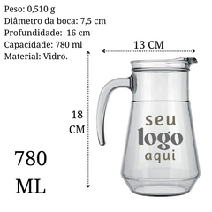 Kit 50 Jarra de vidro 780ml Com Sua Marca Nadir Jarra