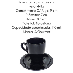 Xicara Genova Capuccino C/ Pires em Porcelana Preta BelaVista