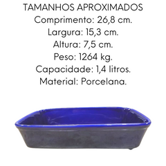 Travessa Retangular Azul Cobalto 1,4L Porcelana BelaVista