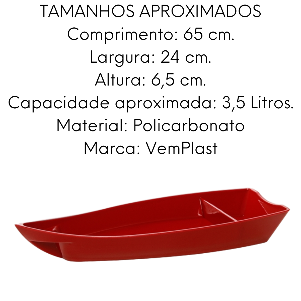 Barca Grande Vermelha em Policarbonato 3L VemPlast