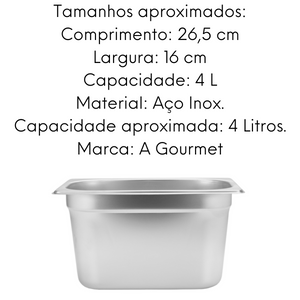 Cuba Gastronomica S/ Alça em Aço Inox 201 GN 1/4 150mm 4L Gourmet Mix