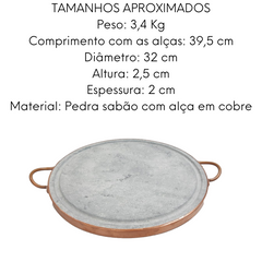 Grelha Pedra Sabão 33cm Com Alça Cobre Val Pedra Sabão