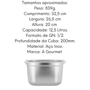 Cuba GN 1/2 em Aço Inox 201 Gourmet Mix
