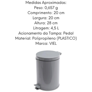 Lixeira Banheiro C/ Pedal E Recepiente Plastico 4,5 L Viel