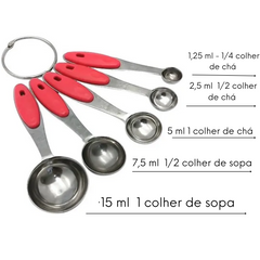 Kit 5 Colher de Medida Cabo Vermelho Aço Inox unyhome
