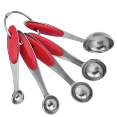 Kit 5 Colher de Medida Cabo Vermelho Aço Inox unyhome