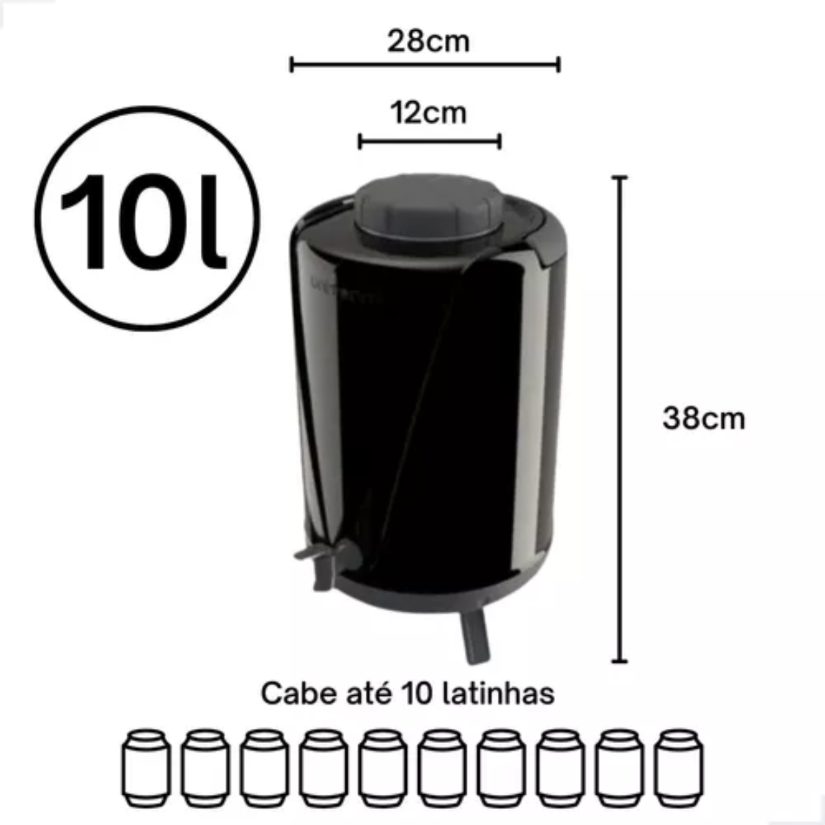 Botijão Térmico Com Torneira 10l Arezzo Preto - A Gourmet