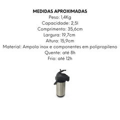 Garrafa Térmica Madri 2,5L Preta de Aço Inox - A Gourmet